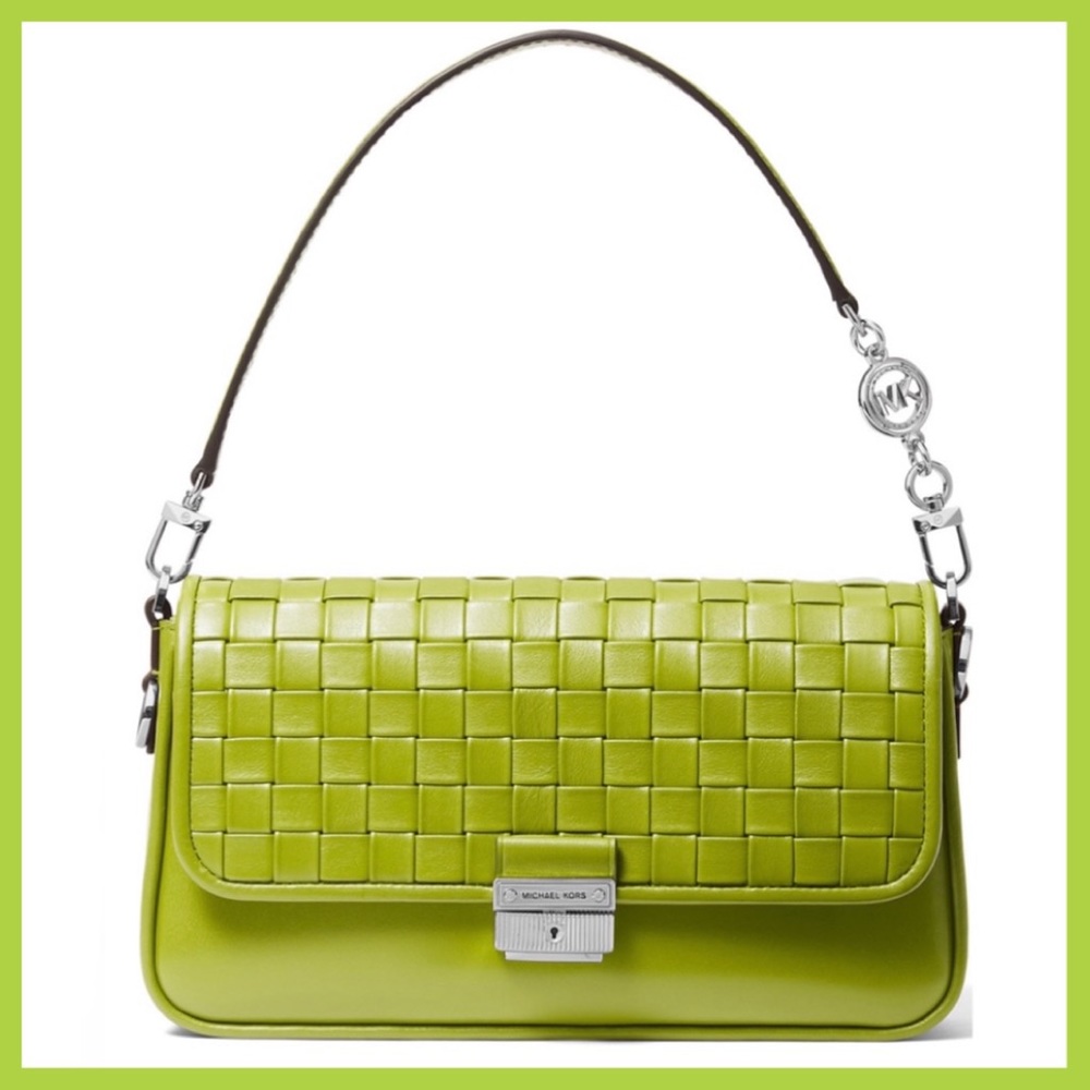 MICHAEL Michael Kors Woven Leather Bradshaw Shoulder Bag Lime Green NWT